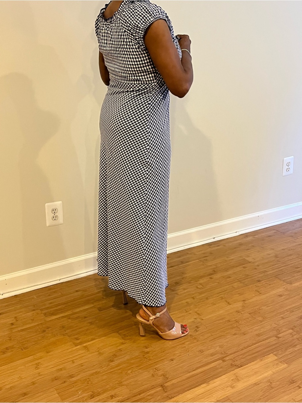 Market & Spruce Navy Gingham Maxi Dress with Cap Sleeves - Picture 3 of 8